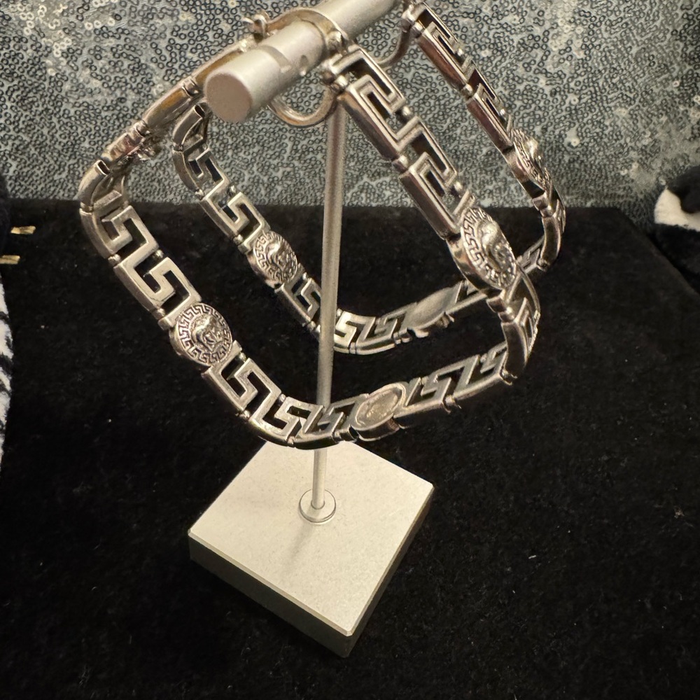 Versace Silver Geometric Greca Earrings